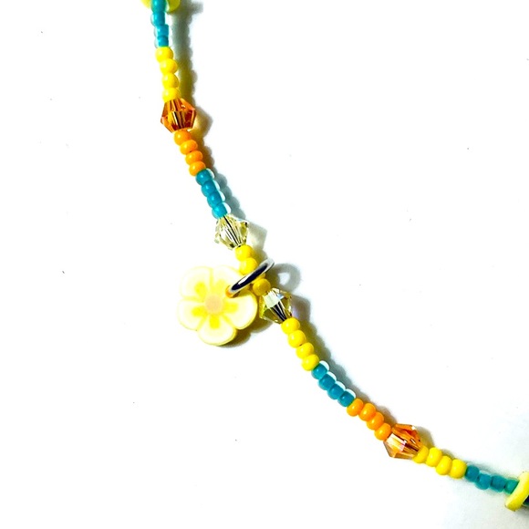 Handmade Yellow Aqua Orange Tropical Flower Anklet - Picture 2 of 7
